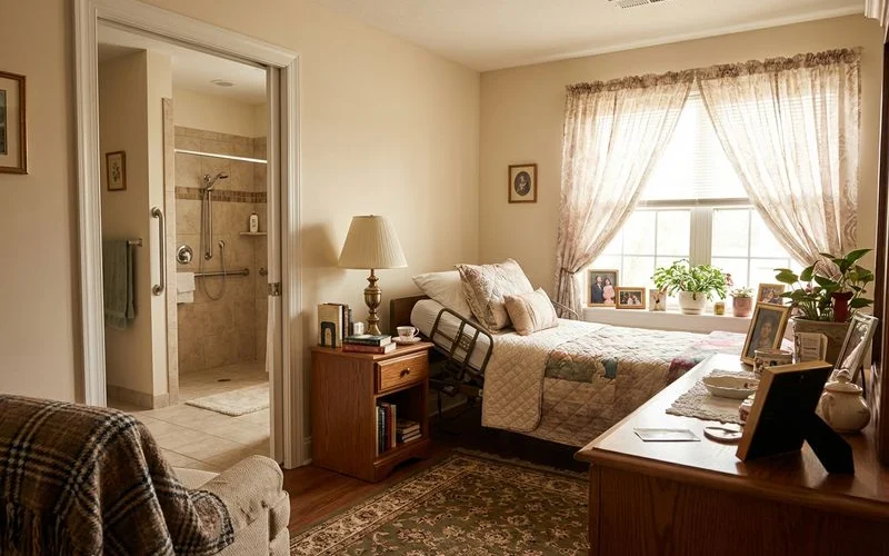 Main floor living conversion showing bedroom and bathroom on ground level with accessible layout design